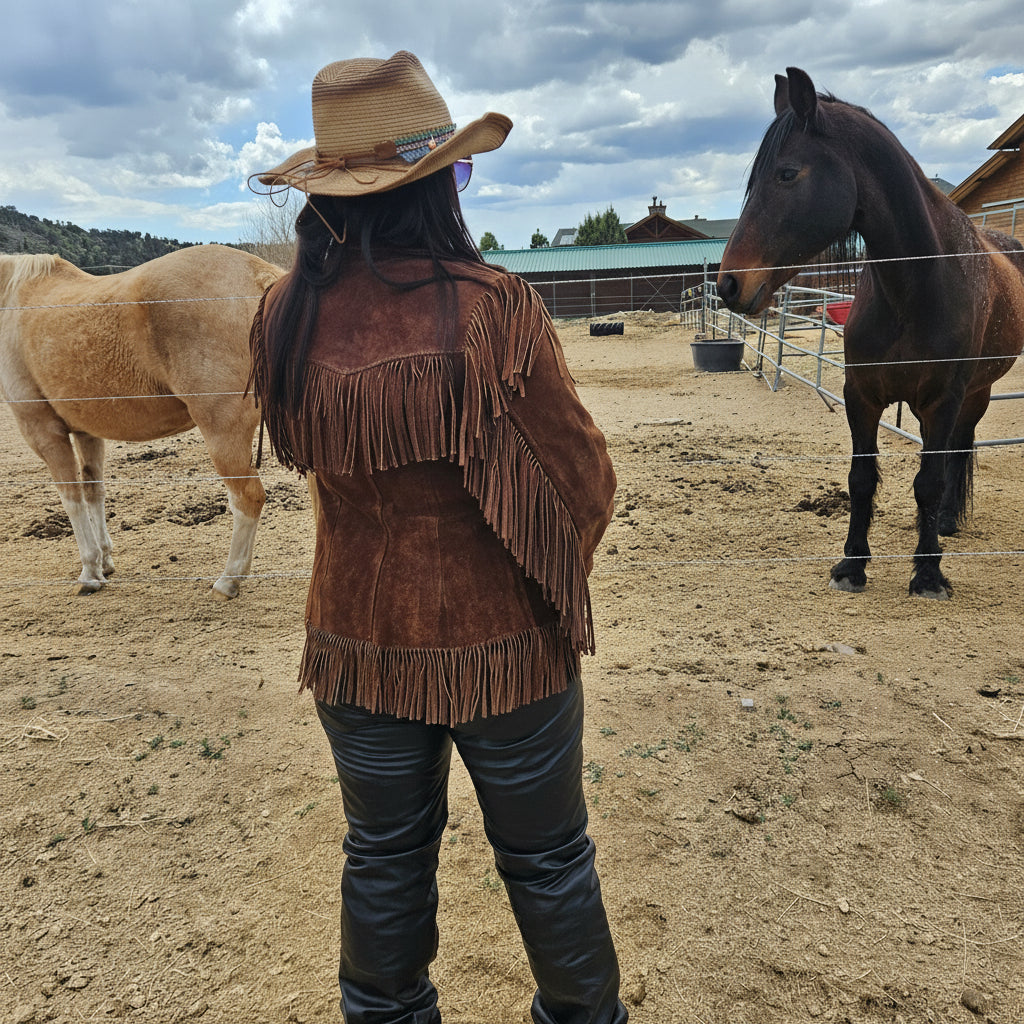 Classic Vintage Tepee Town Light Brown Leather and Suede Fringe Jacket