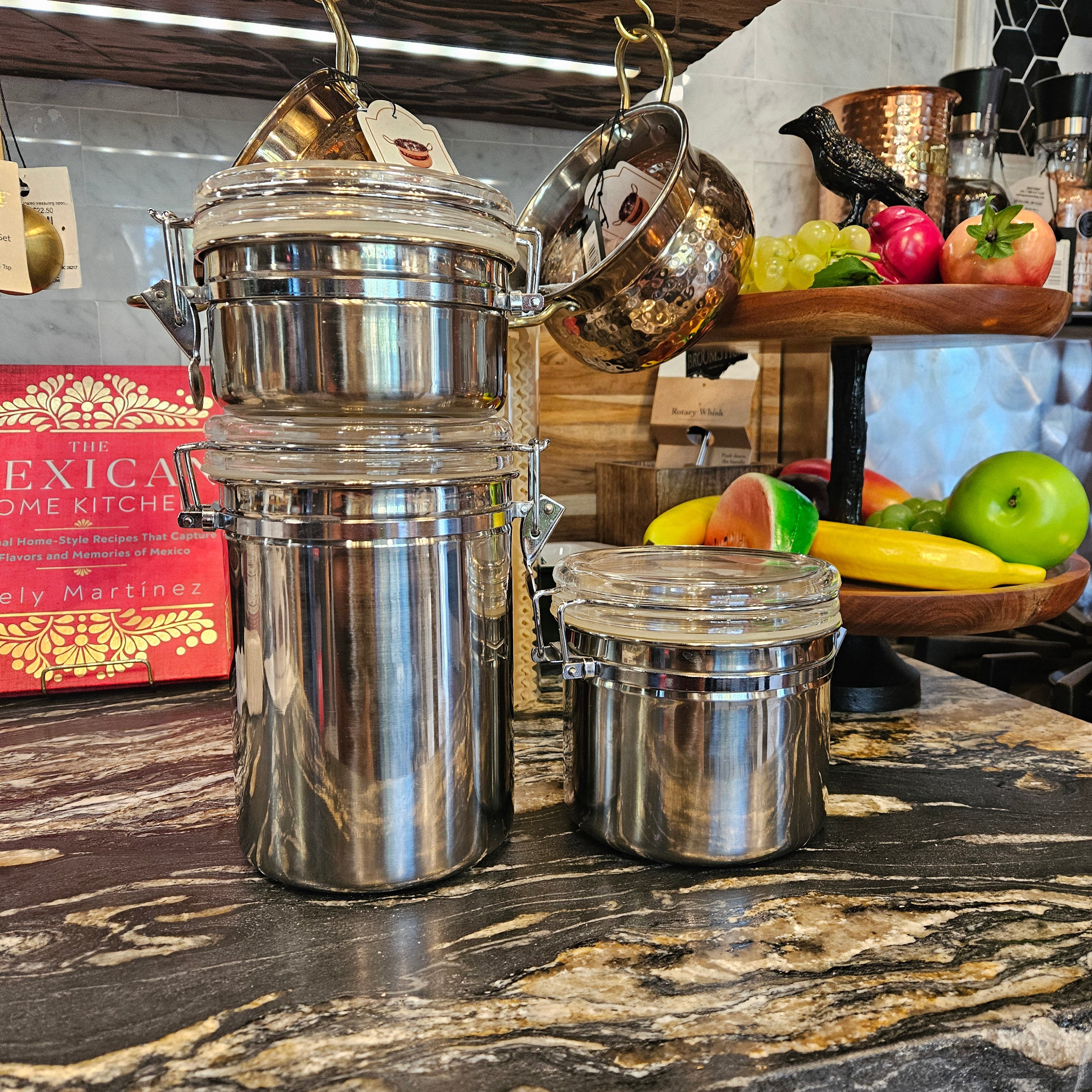 Stainless Steel Food Storage Container Set 3-Piece Airtight Canisters with Locking Lids