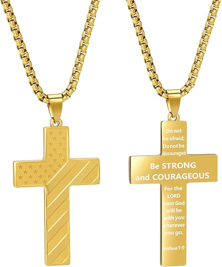 Joshua 1:9 “Be Strong & Courageous” Cross Necklace – Stainless Steel