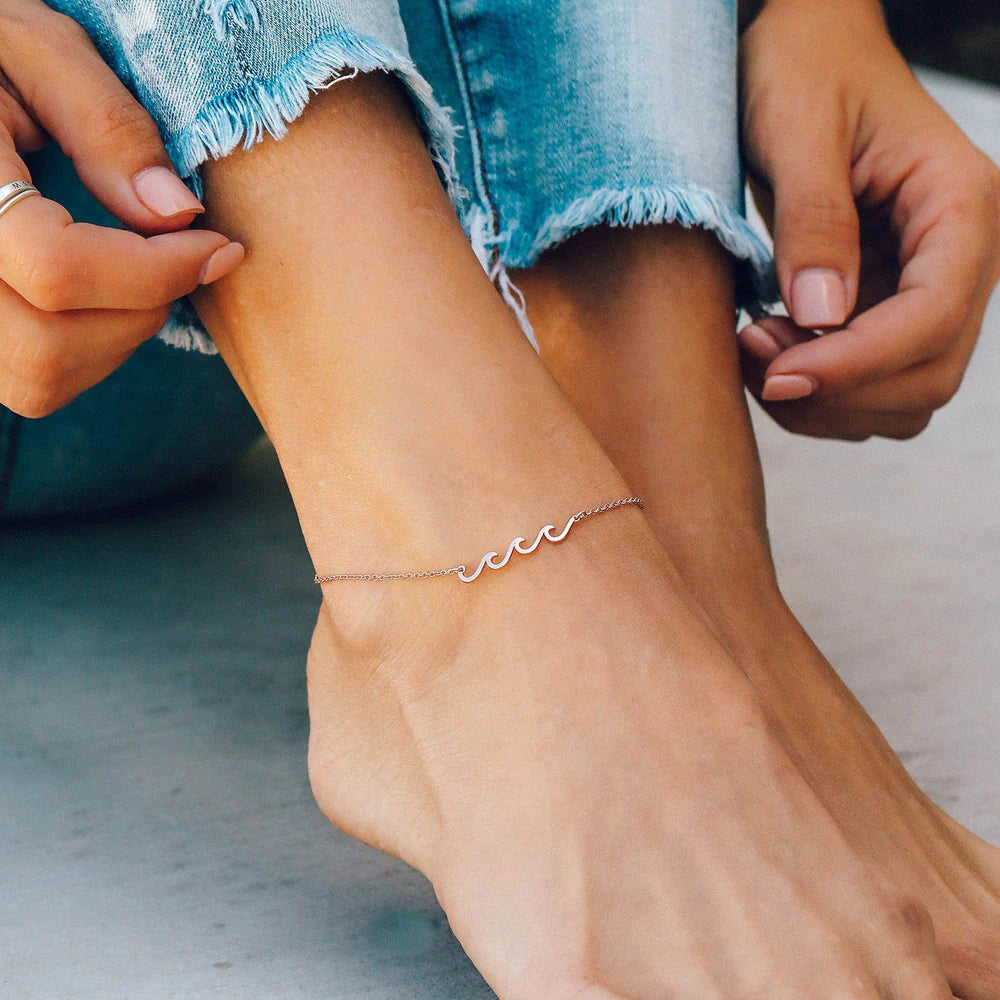Pura Vida Pave Wave Anklet Rose Gold