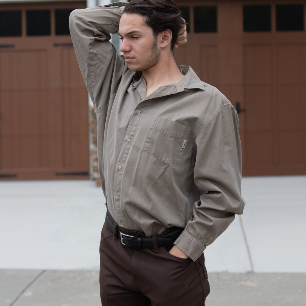 American Traditional Guess Jeans Long Sleeve Sand Brown Button-up