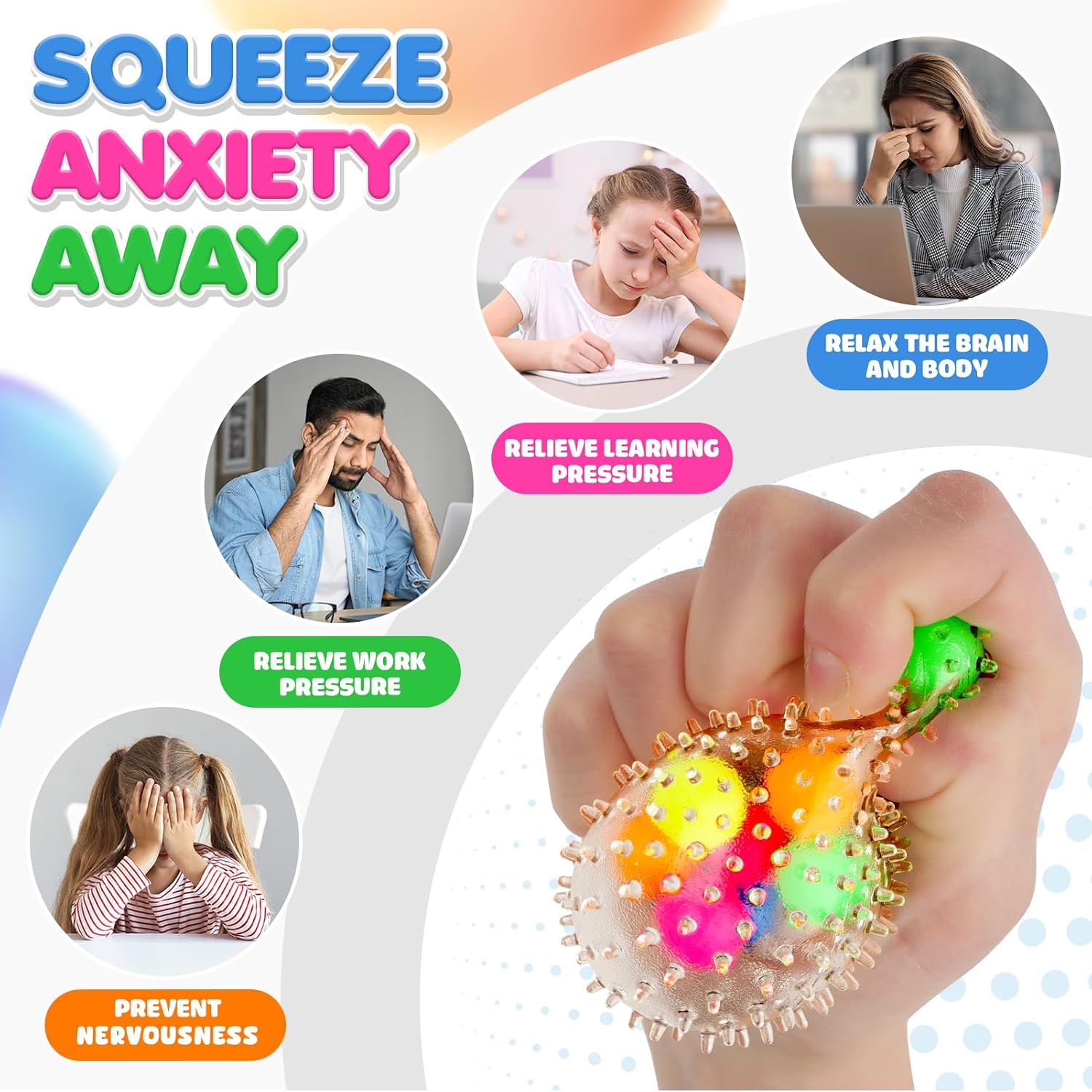 6-Pack Sensory Stress Squeeze Balls Set – Squishy Fidget Balls for Kids & Adults | Stretch, Pull & Stress Relief Toys