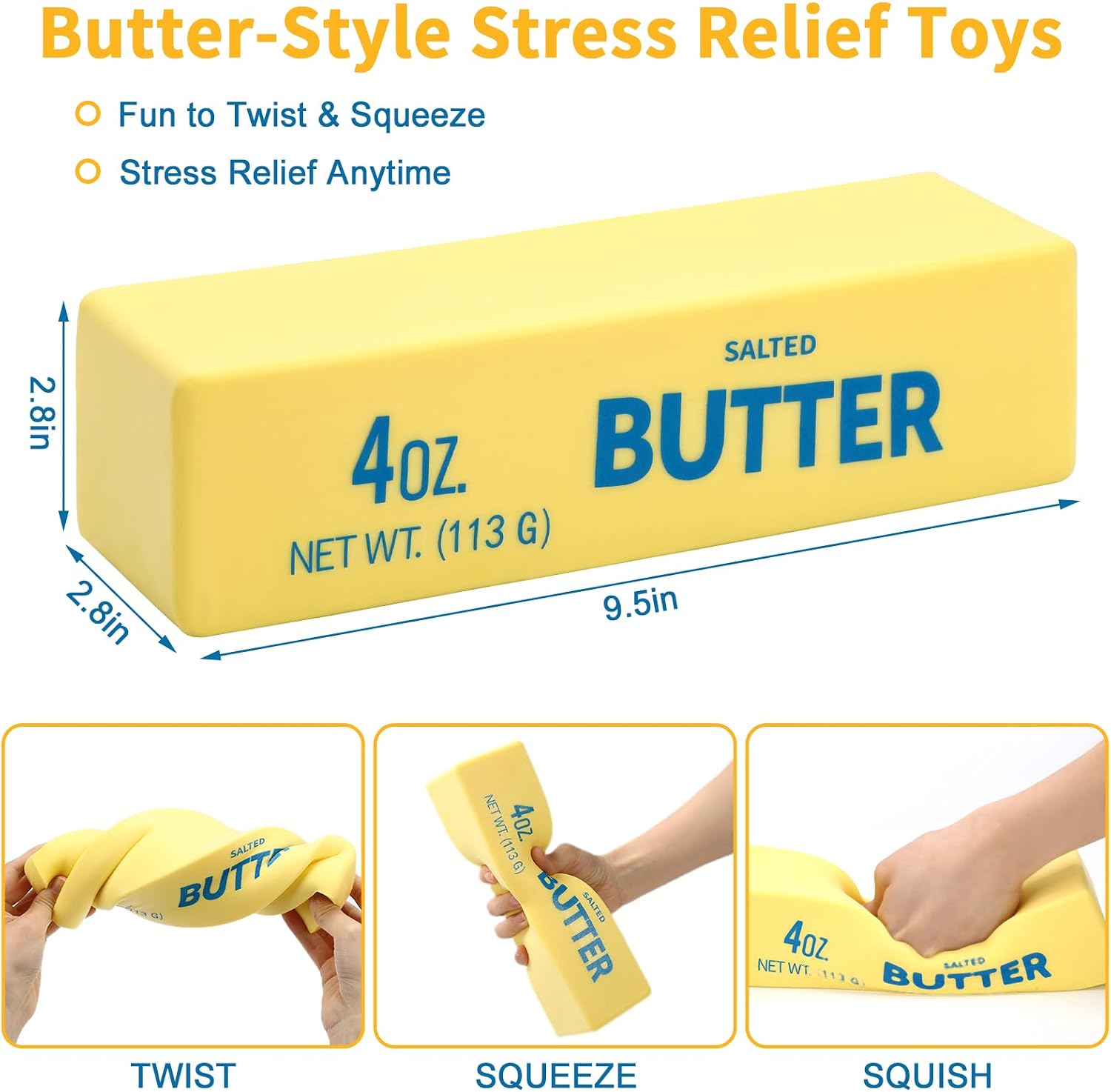 Giant 9.5" Butter Squishy Toy – Jumbo Slow Rising PU Foam Stress Relief Fidget | Realistic Butter Stick