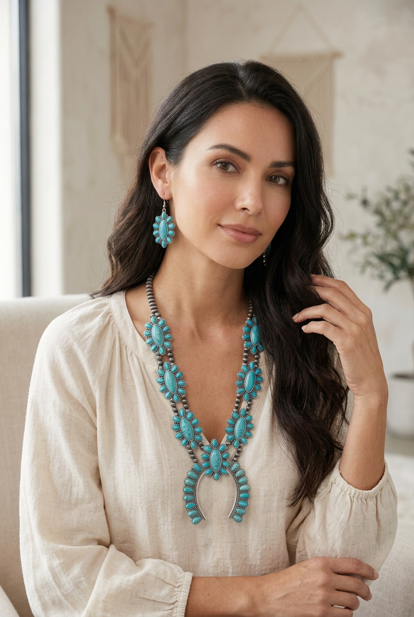 Rustic Couture’s Southwestern Turquoise-Style Necklace & Earrings Set