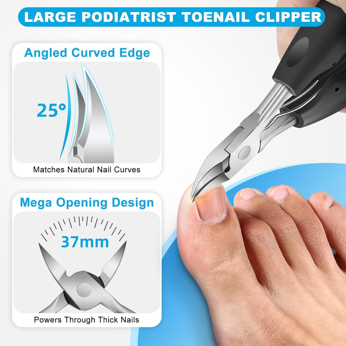 DR.MODE 5-Piece Heavy Duty Toenail Clipper Set for Thick Nails | Professional Ingrown Nail Care Kit