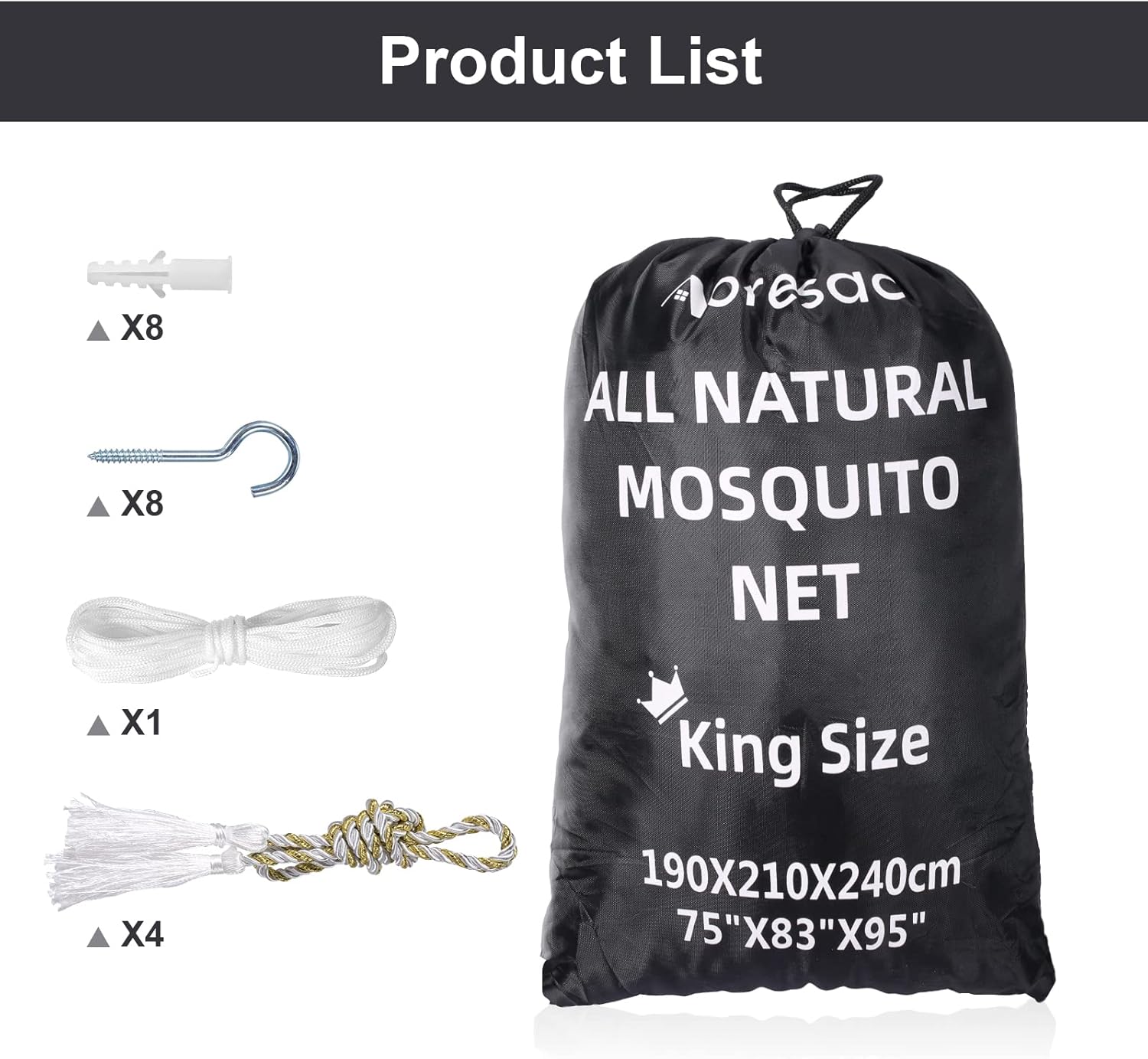 Aoresac 4 Corners All-Natural Mosquito Net Black