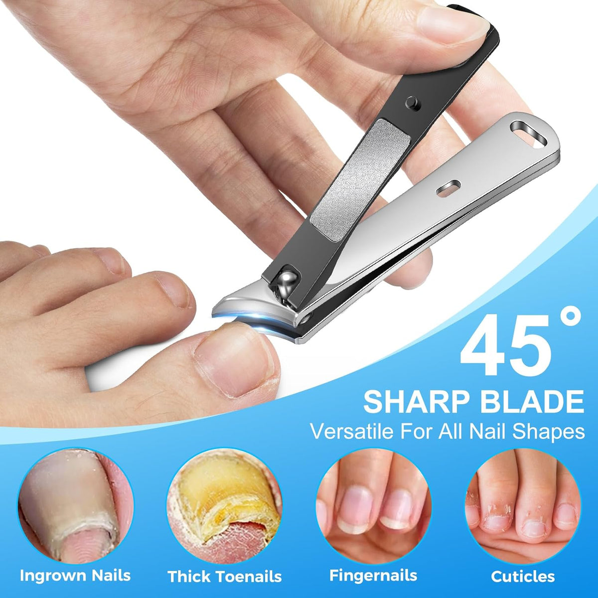 DR.MODE 5-Piece Heavy Duty Toenail Clipper Set for Thick Nails | Professional Ingrown Nail Care Kit