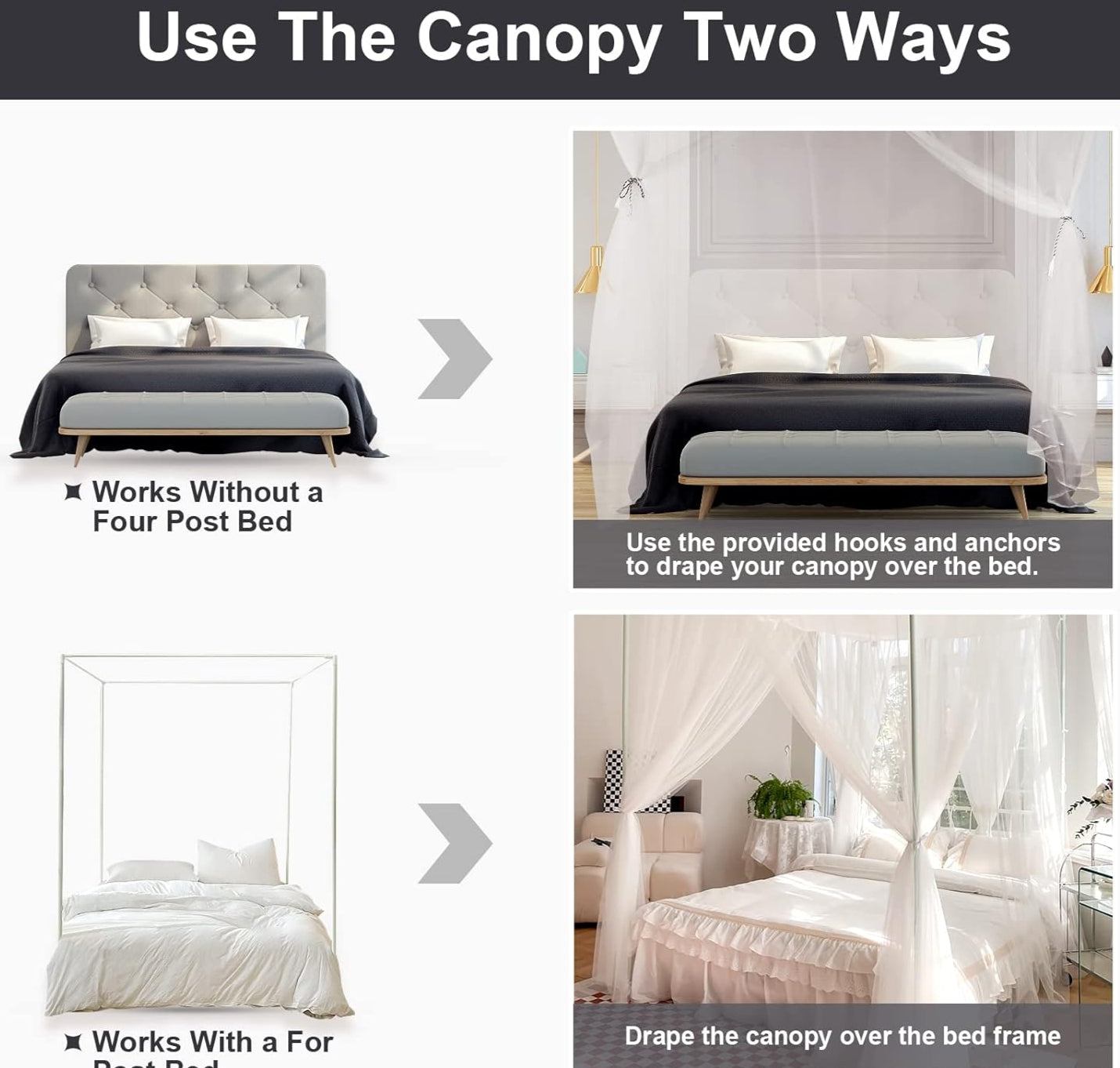 Aoresac 4 Corners All-Natural Mosquito Net Black