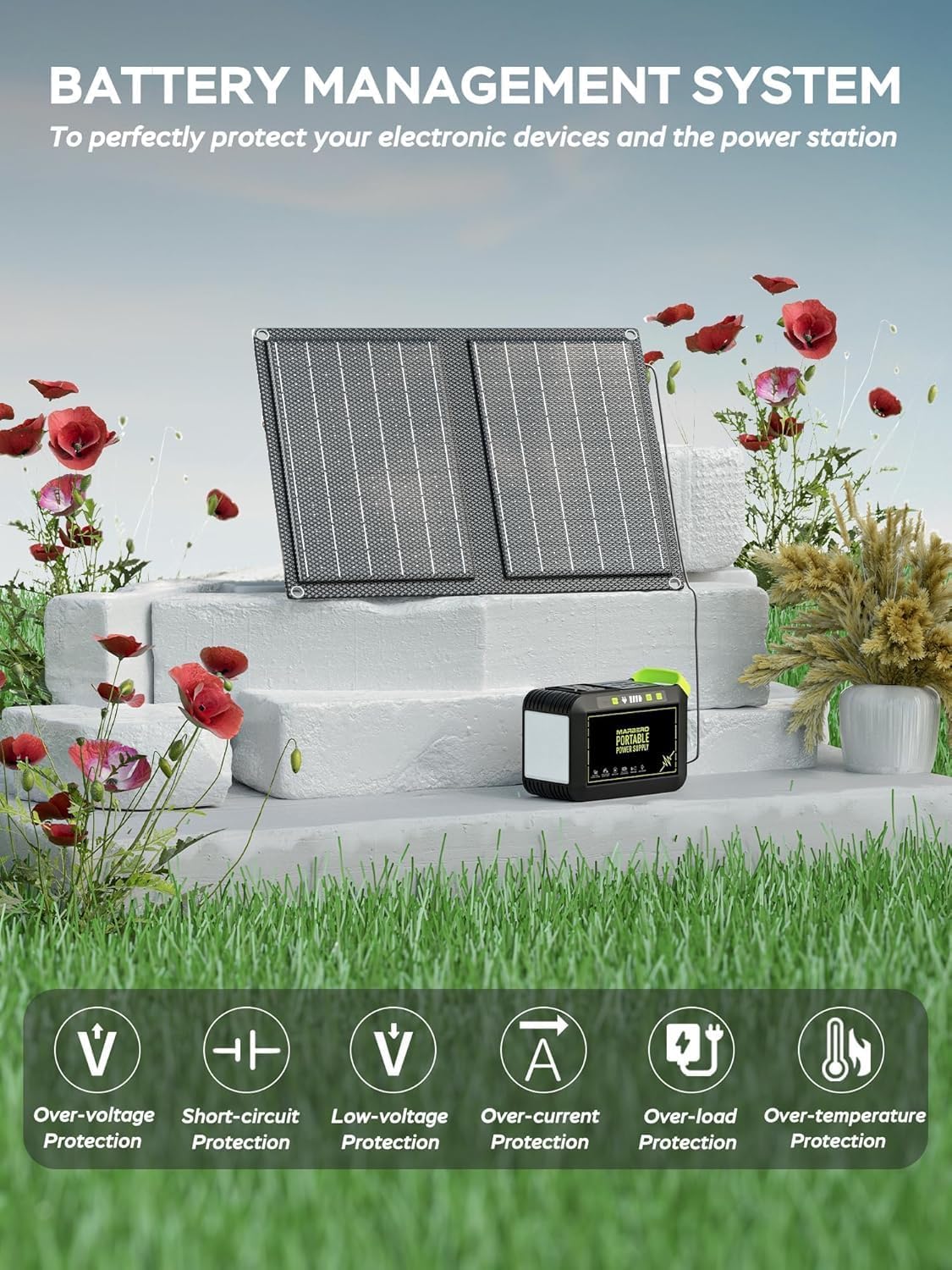 MARBERO 88.8Wh Portable Power Station with 21W Solar Panel – 80W Solar Generator for Camping & Emergency Backup