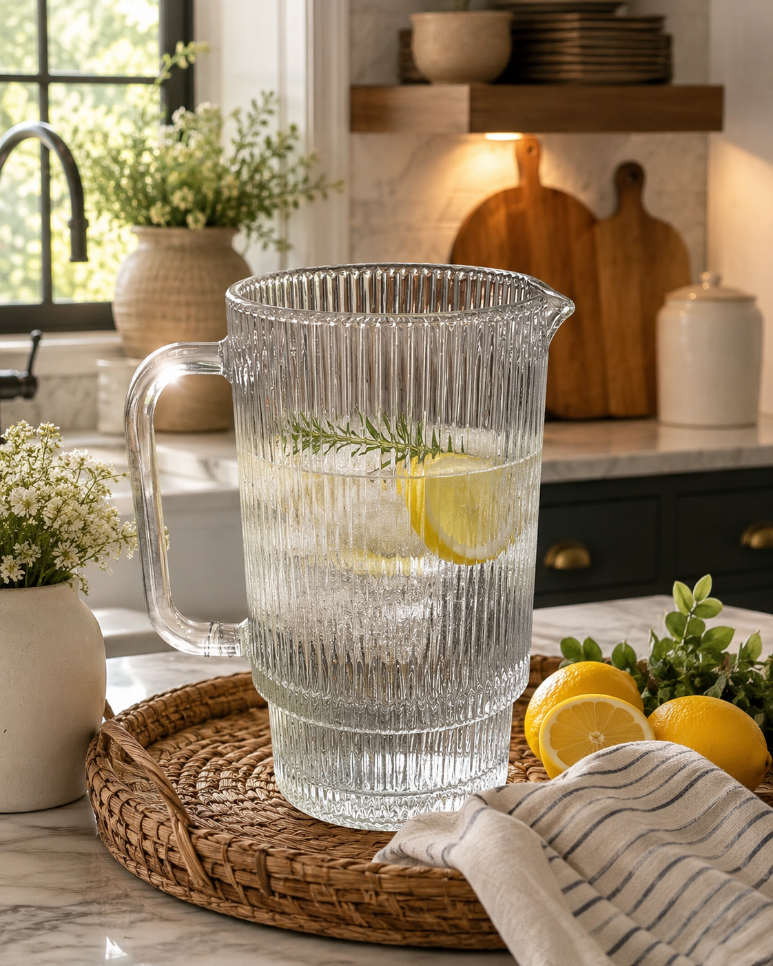 Capri Ribbed Clear Glass Pitcher