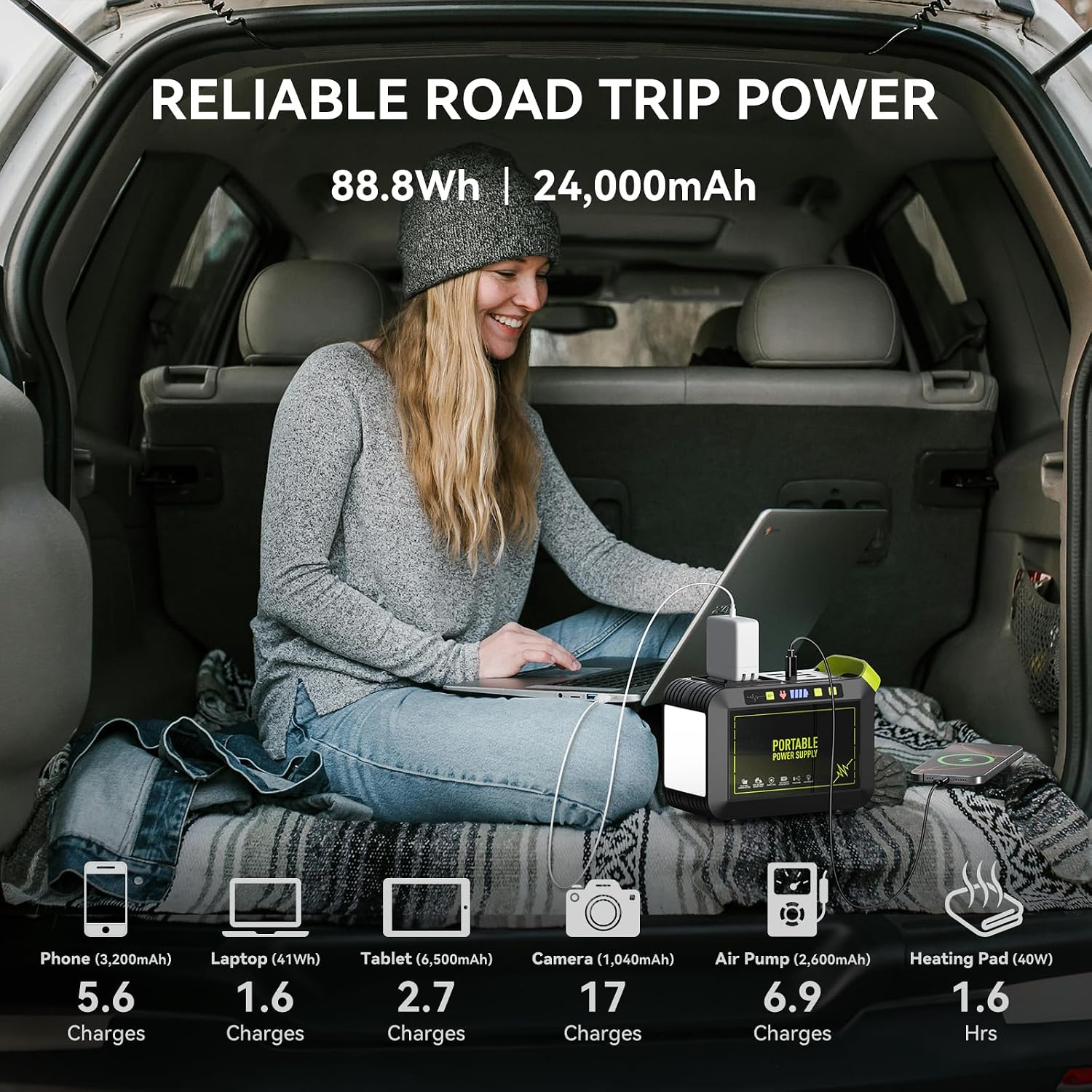 MARBERO 88.8Wh Portable Power Station with 21W Solar Panel – 80W Solar Generator for Camping & Emergency Backup