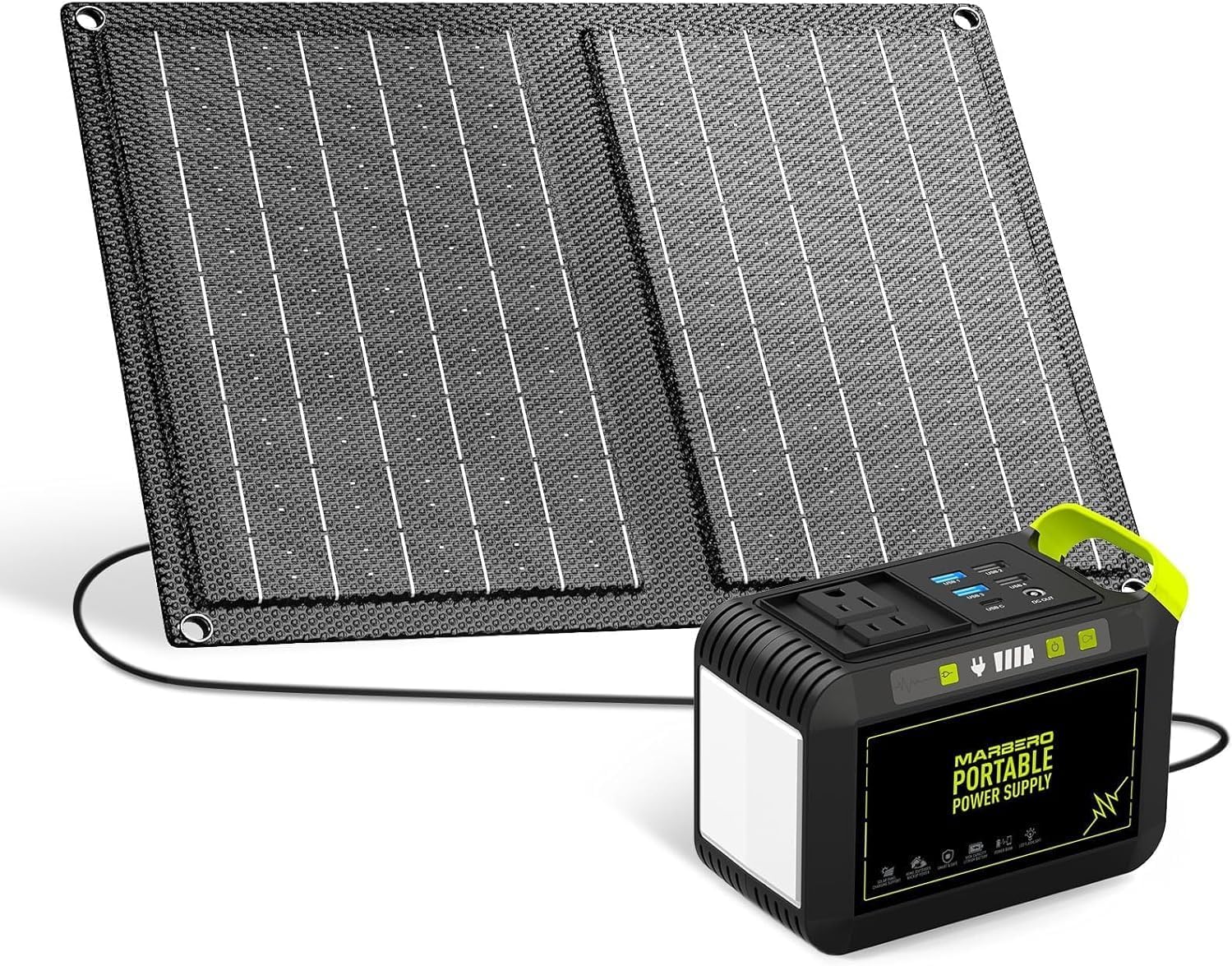 MARBERO 88.8Wh Portable Power Station with 21W Solar Panel – 80W Solar Generator for Camping & Emergency Backup