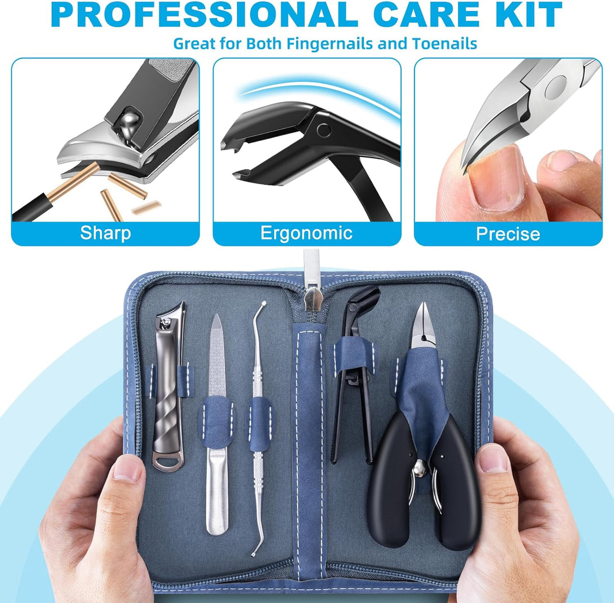 DR.MODE 5-Piece Heavy Duty Toenail Clipper Set for Thick Nails | Professional Ingrown Nail Care Kit
