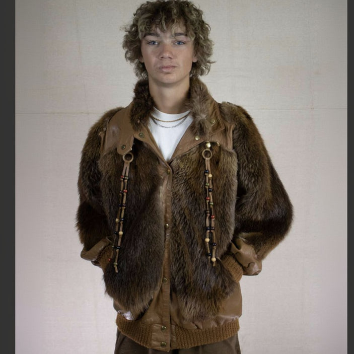 Fur Boutique by TMG Fur Brown Leather Coat Size Small