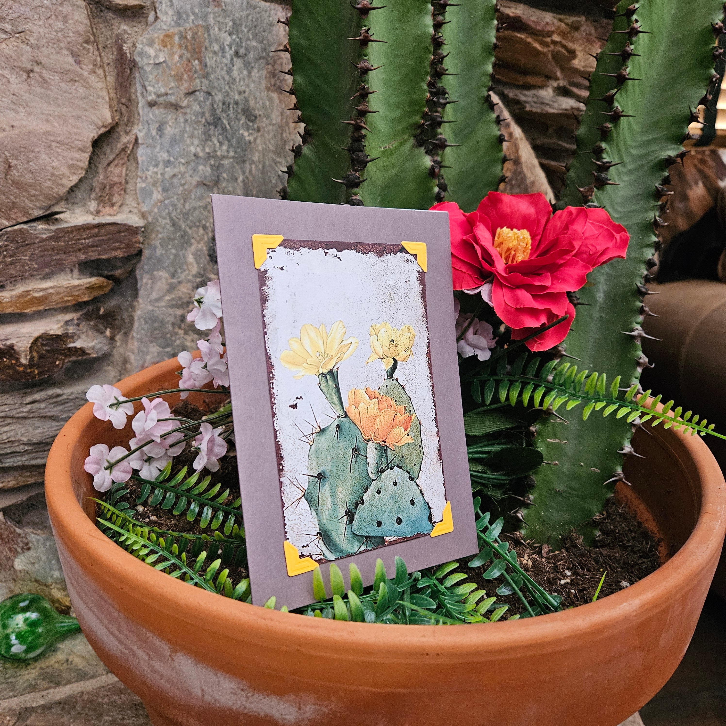 Beautifully Hand Crafted Custom Created Greeting Card Series by Diane Stegman "Prickly Pear Cactus"