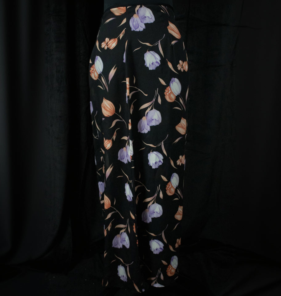 Sheer Black Skirt with Light Orange and Light Purple Floral Design