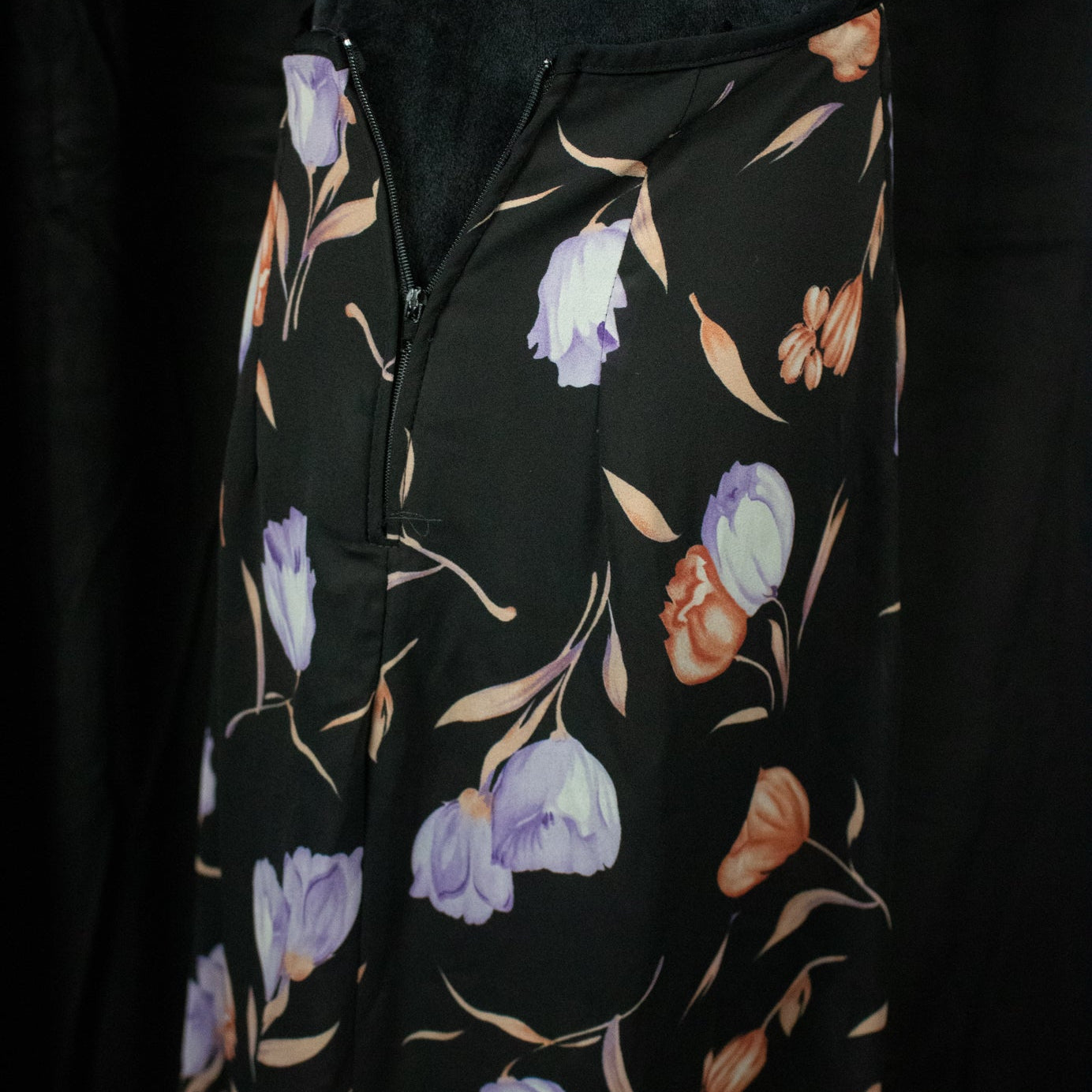 Sheer Black Skirt with Light Orange and Light Purple Floral Design