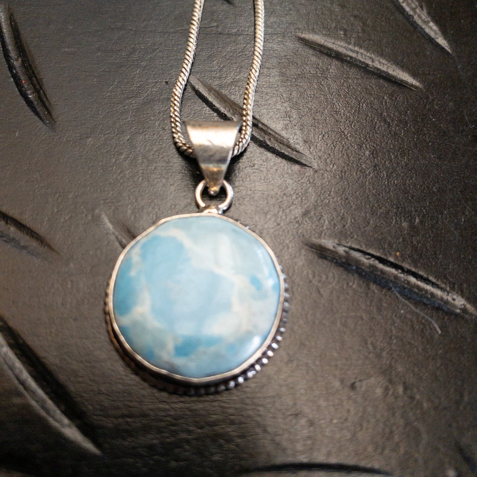 Twisted Sterling Silver Frame with Oval Larimar Necklace