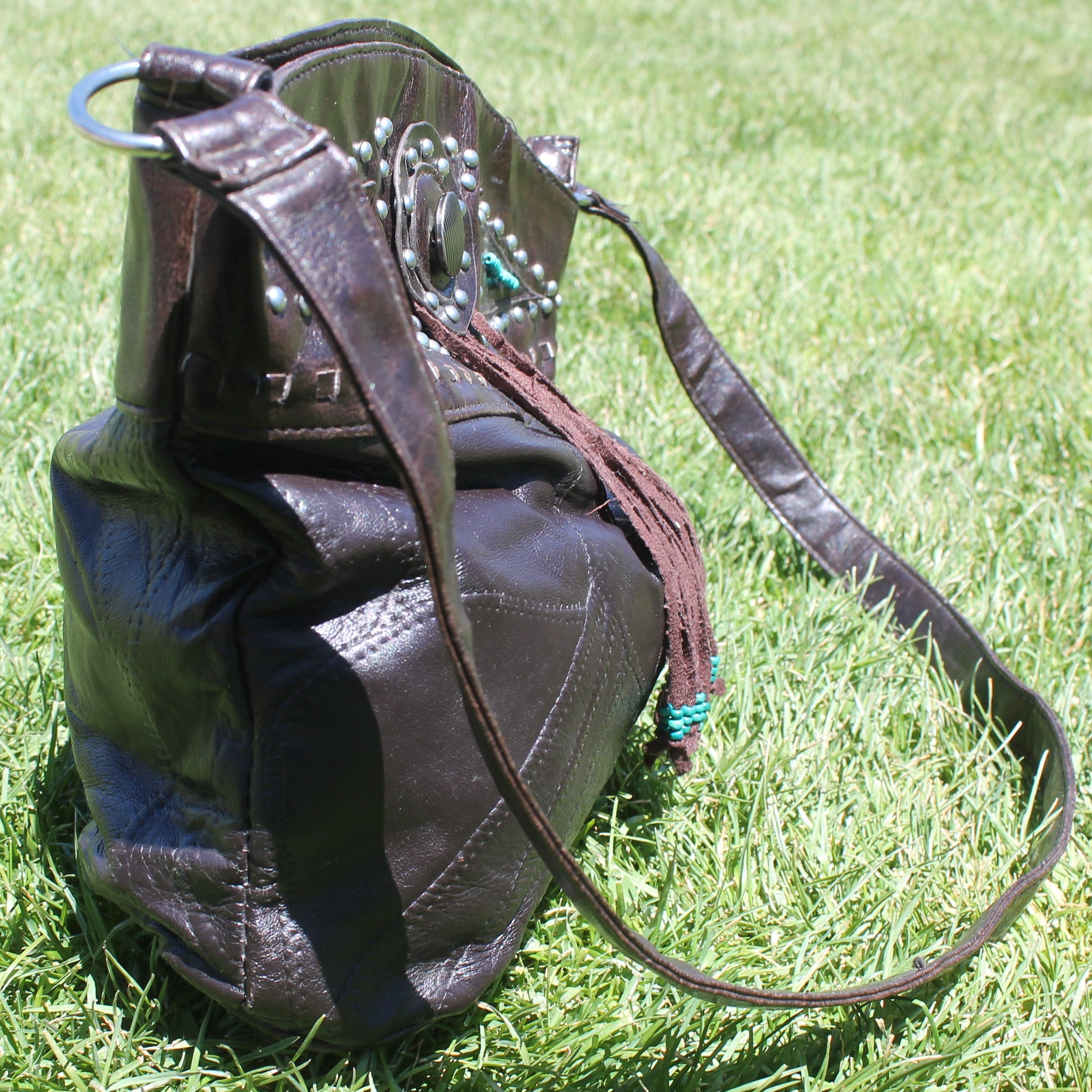 Shoulder Bag with Fringe and turquoise beads