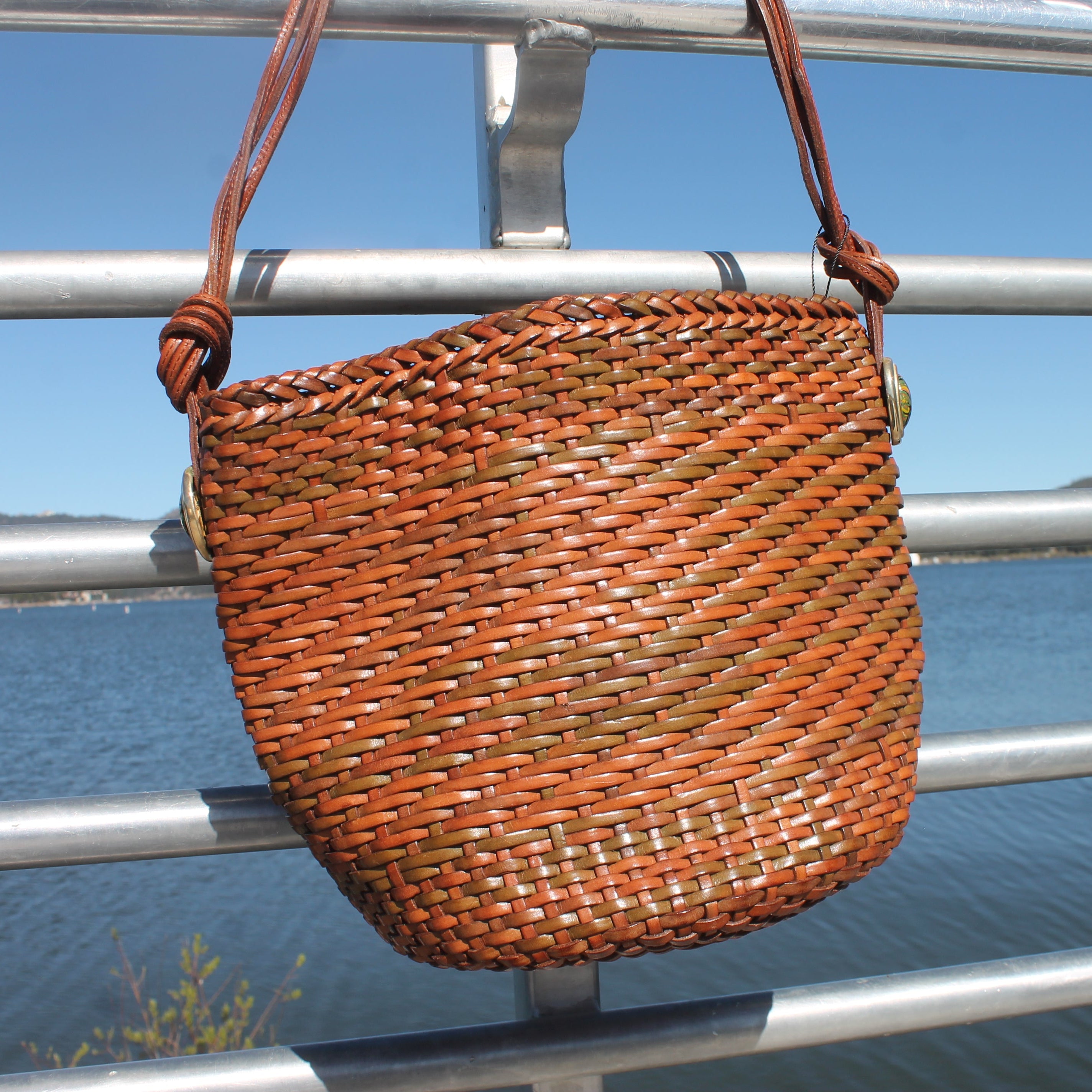 Vintage Cristina Woven leather Crossbody Bag with Floral Print Lining
