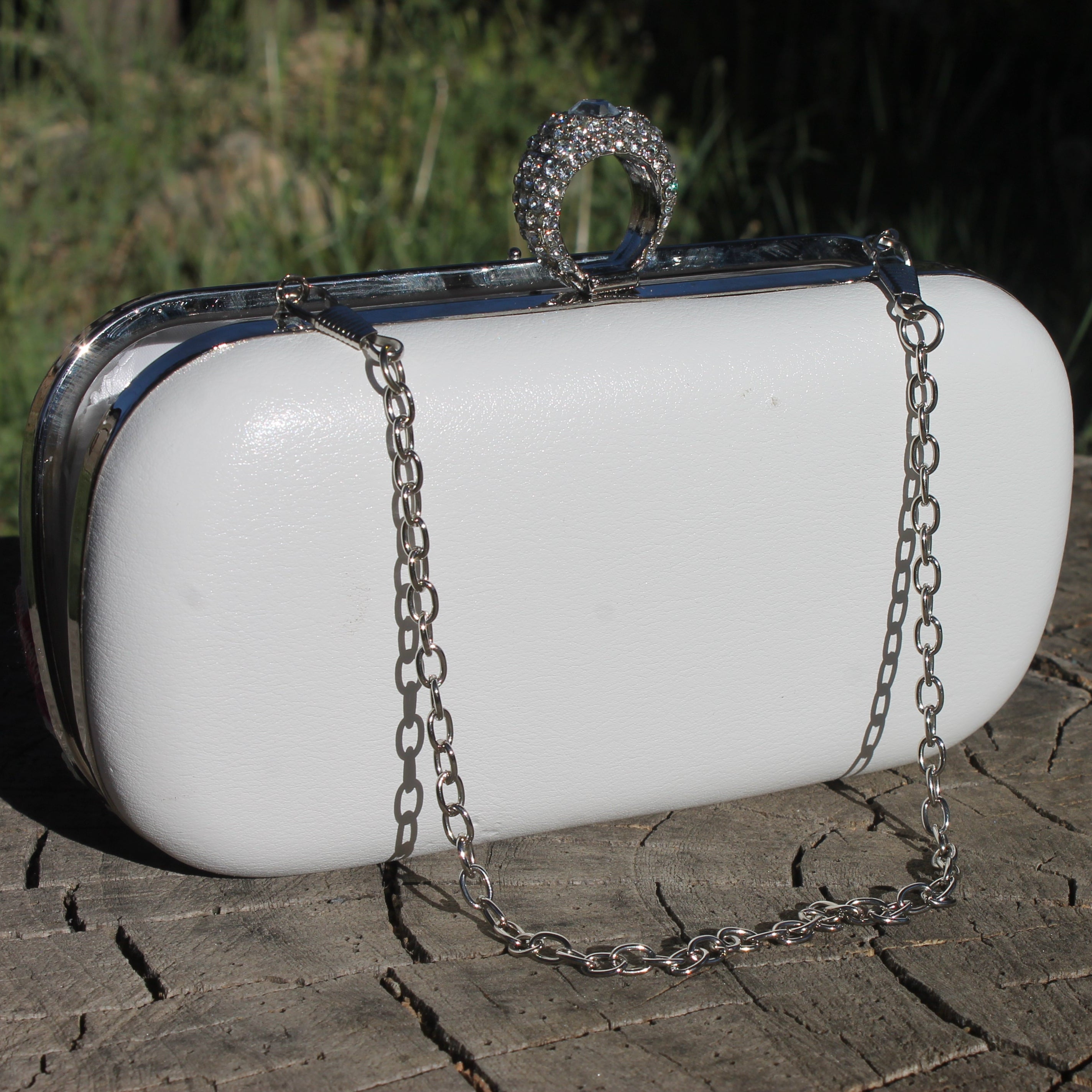 Floral Embroidered Evening Clutch with Detachable Metal Shoulder Strap