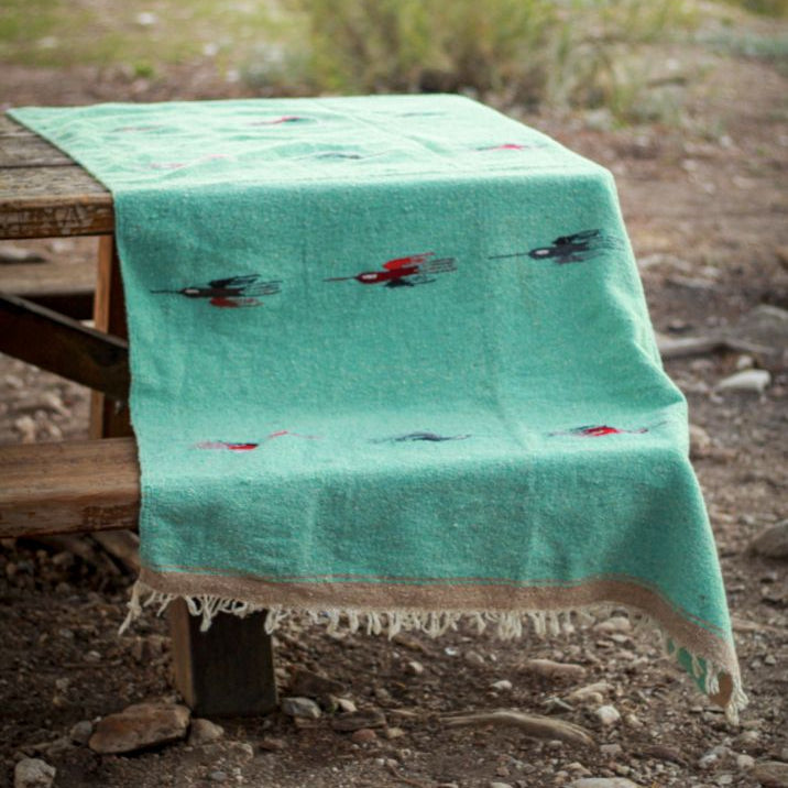 Vintage Southwestern Native American Turquoise Colored Thunderbird  Blanket 8x6 ft