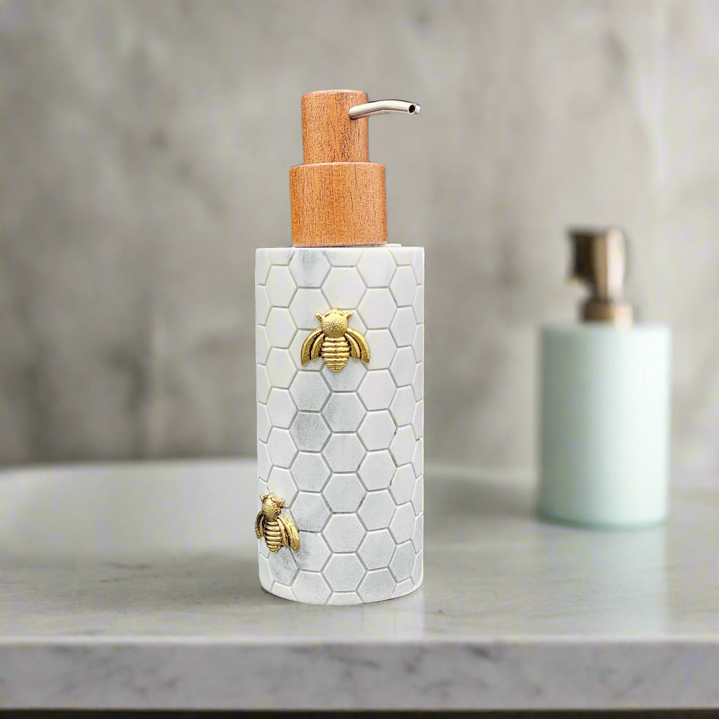 Caro Home - Marble Honeycomb with Bee Soap Dispenser