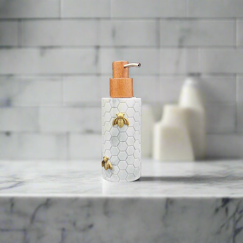 Caro Home - Marble Honeycomb with Bee Soap Dispenser