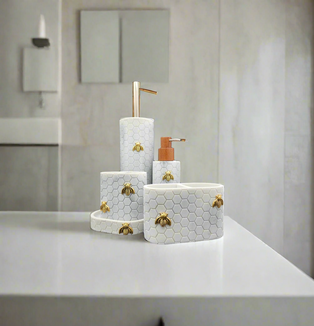 Caro Home - Marble Honeycomb with Bee Soap Dispenser
