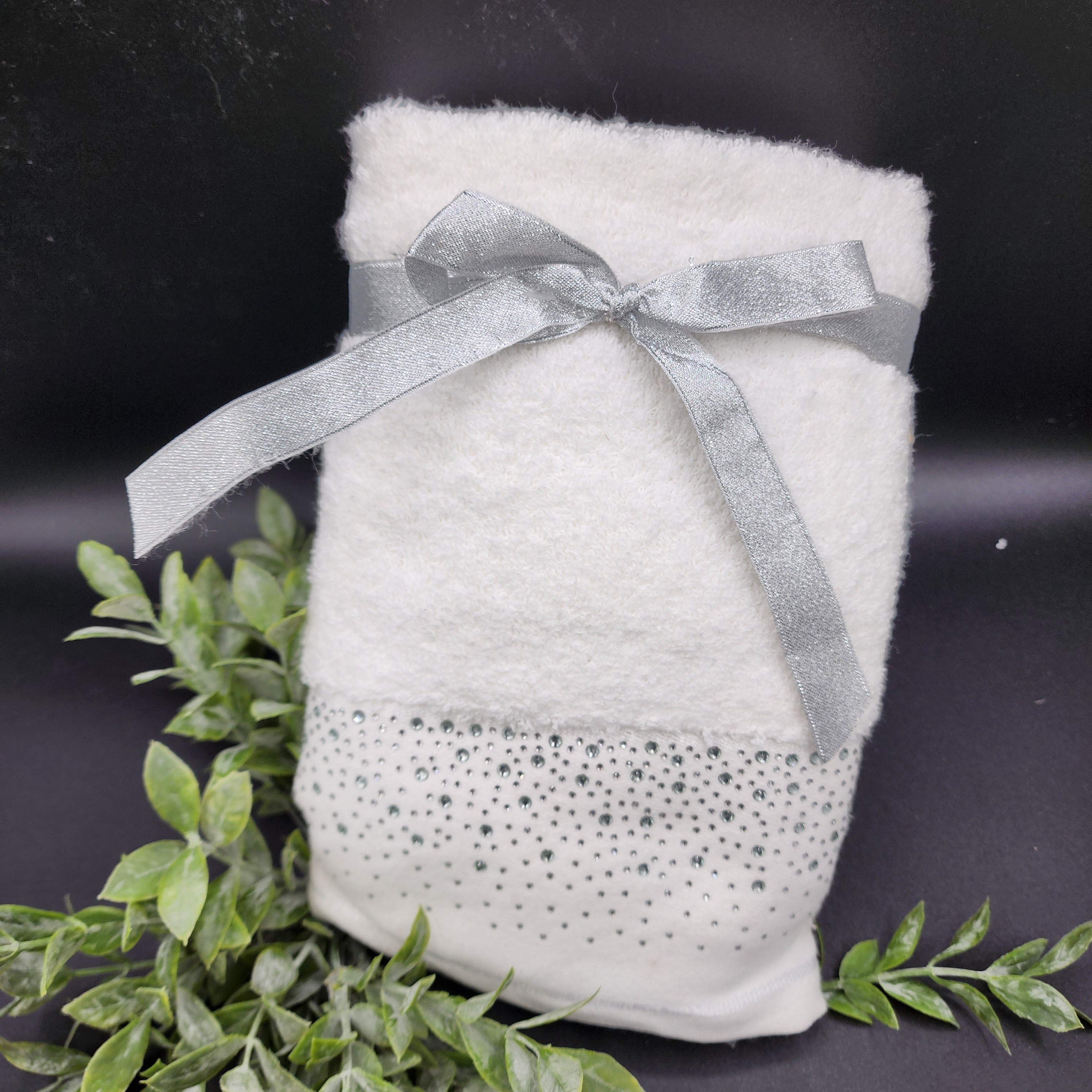 Grammercy Studio Set of 2 White with Rhinestones Hand Towels