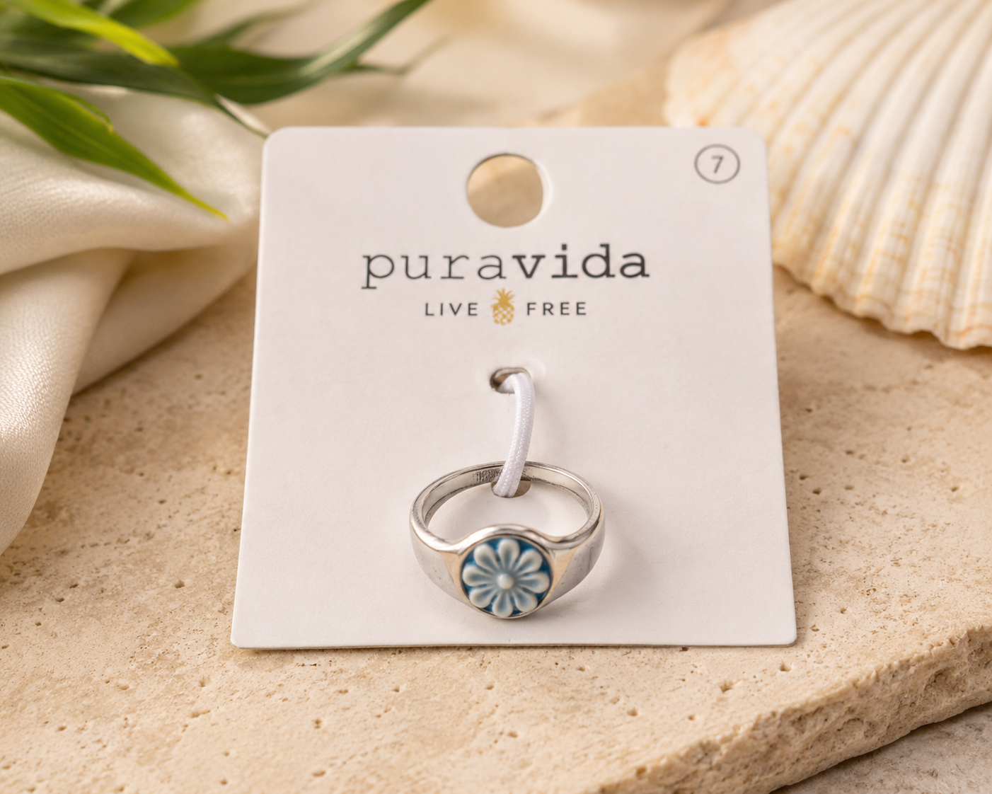 Pura Vida Blue Flower Cameo Ring
