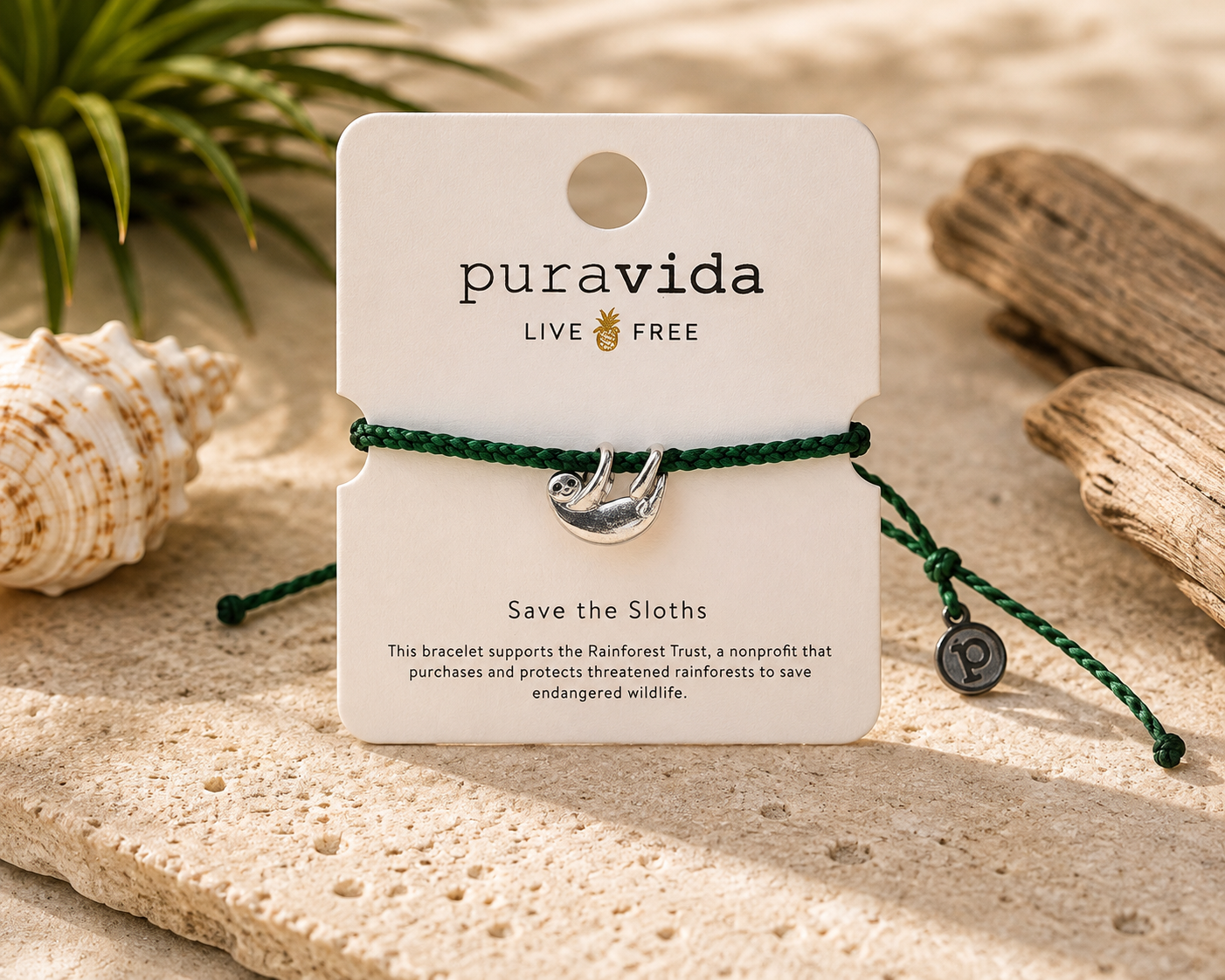 Pura Vida Braided Jute Sloth Charm Bracelet