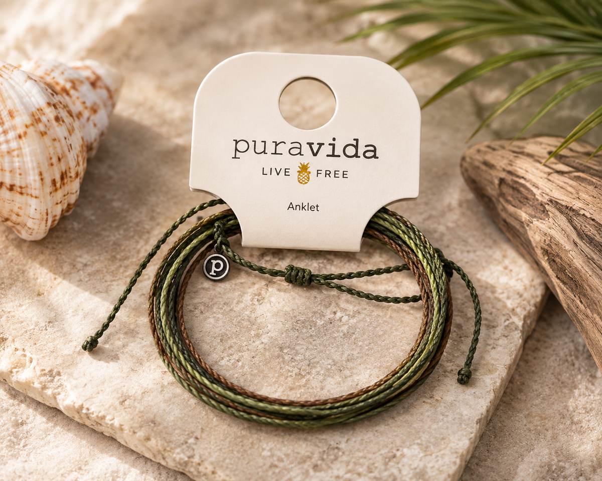 Pura Vida Men's Olive Jute Cord Anklet