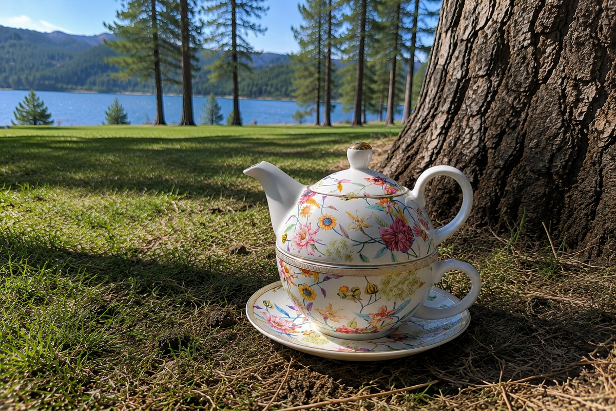 Grace Teaware Fine Porcelain Floral Tea for One Teapot Mug & Plate Set
