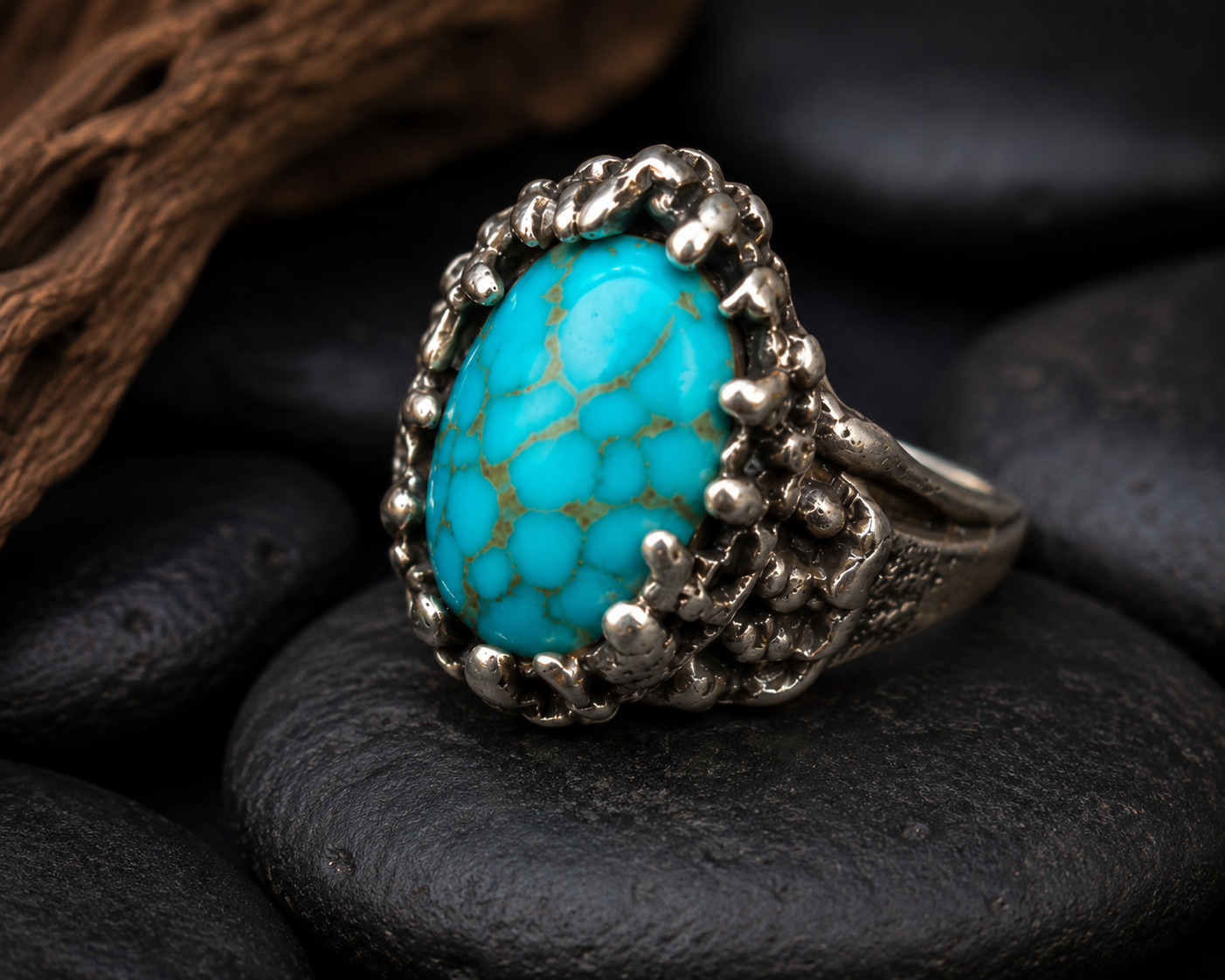 Vintage Turquoise-Style Statement Ring Size 6.5 – Organic Artisan Fashion Ring