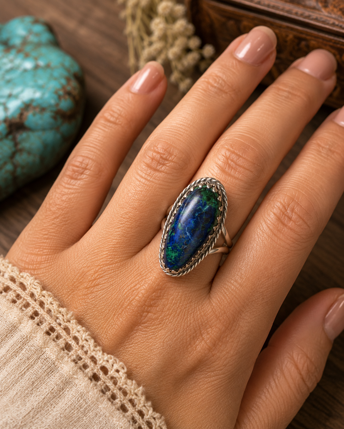 Vintage Southwestern Style Blue & Green Stone Statement Ring – Size 6