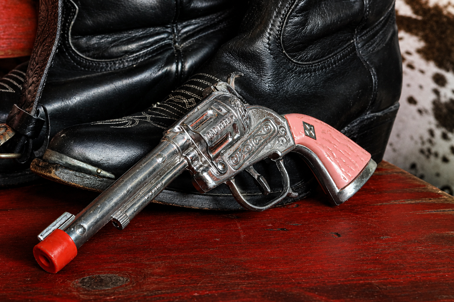 Toy Pistol Cap Gun with Red Handle and Tip for Safety
