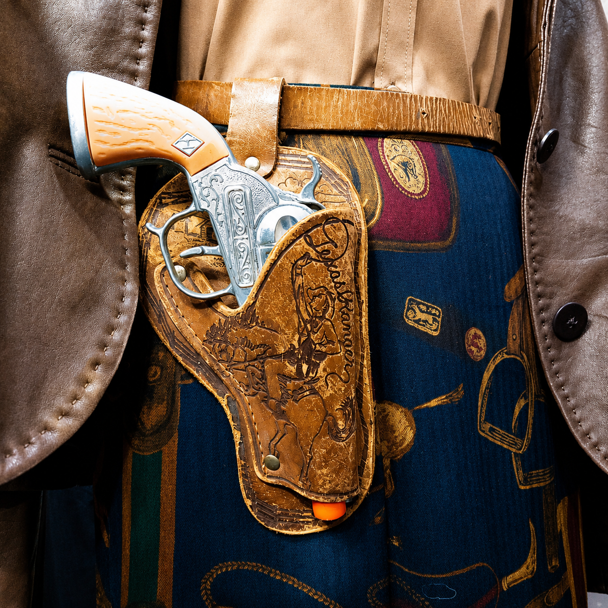 Antique Leather Youth's Gun Holster with Stamped Details