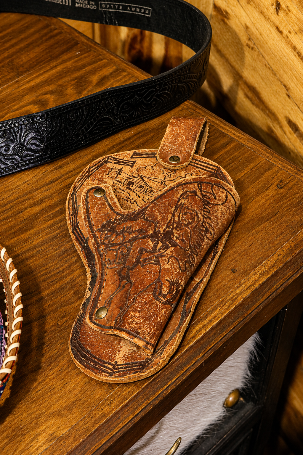 Antique Leather Youth's Gun Holster with Stamped Details