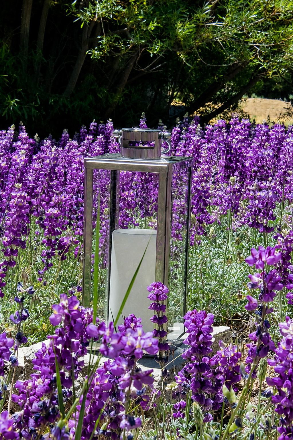 Silver Framed Glass Candle Lantern 14 Inch