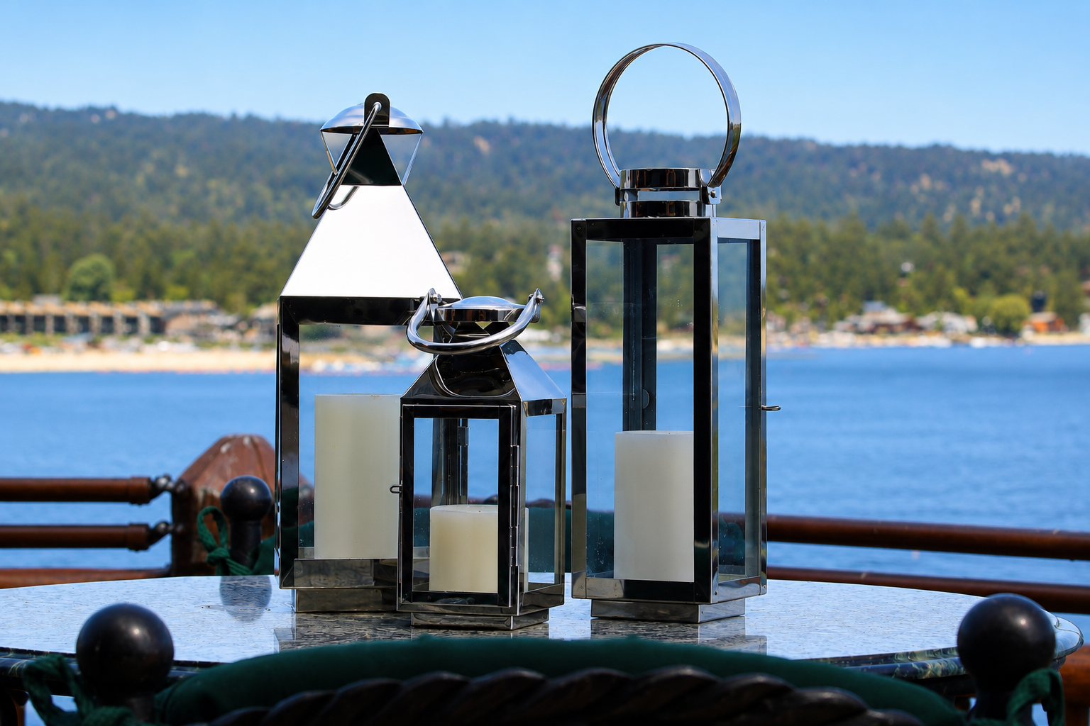 Silver Framed Glass Candle Lantern 14 Inch