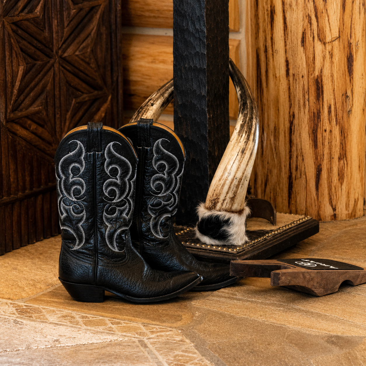 Nocona Black Leather Cowboy Boots