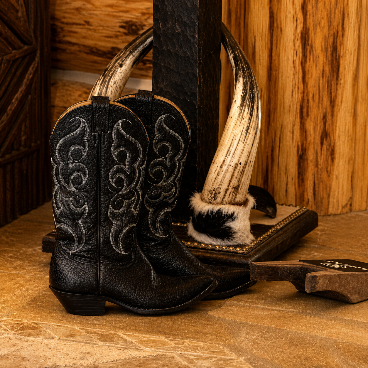 Nocona Black Leather Cowboy Boots