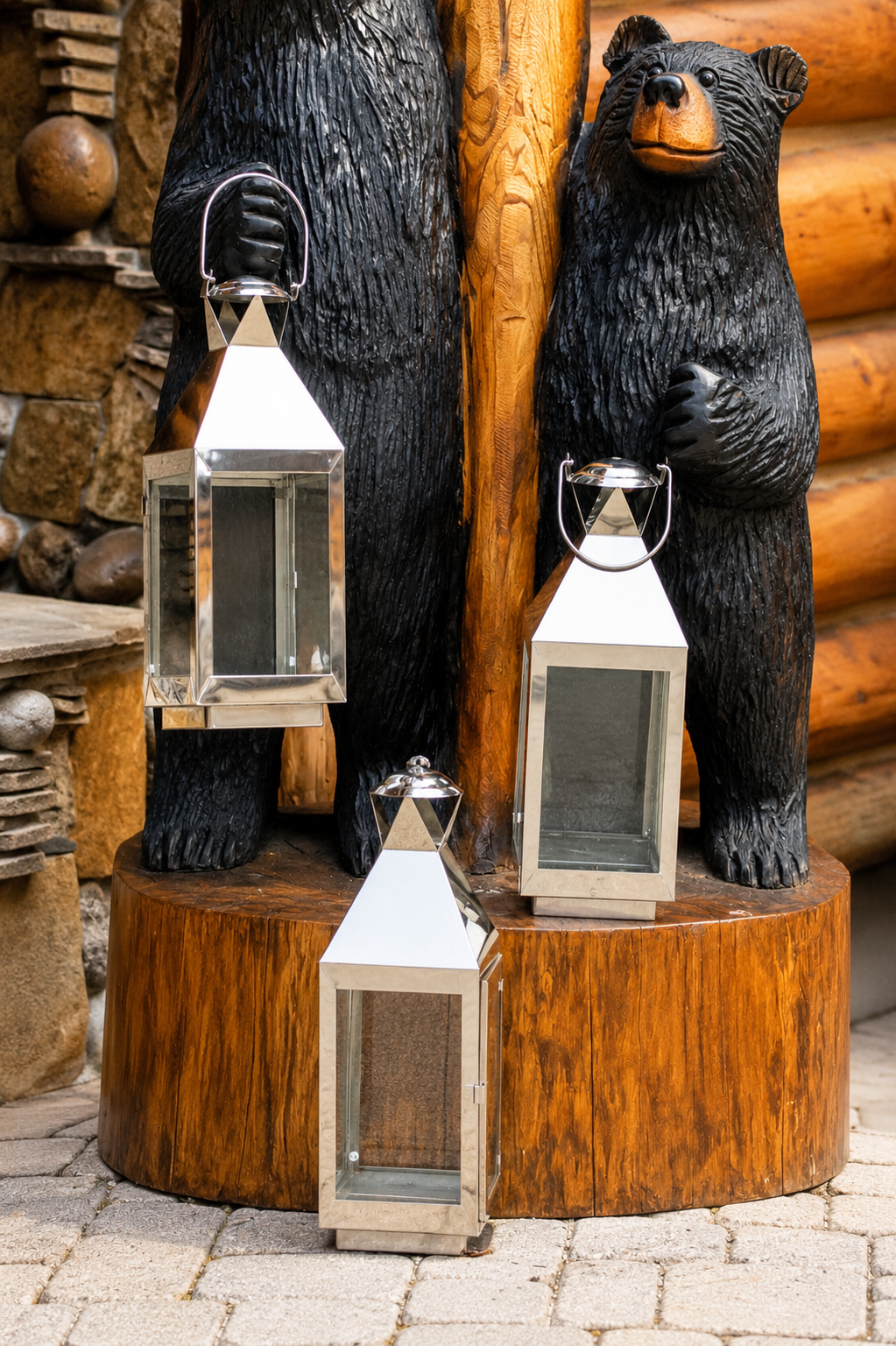 Silver Metal Glass Candle Holder Lantern Set of 3