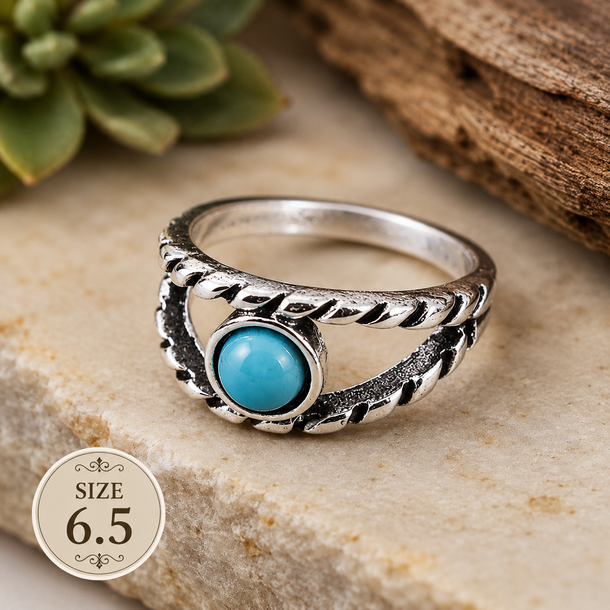 Braided Band Faux Turquoise Ring Size 6.5
