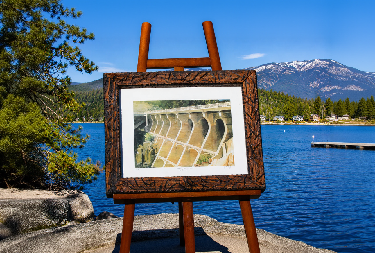 R.T. Todd “She’s A Grand Old Dam” Framed Big Bear Lake Art – Vintage Watercolor Print 24x20
