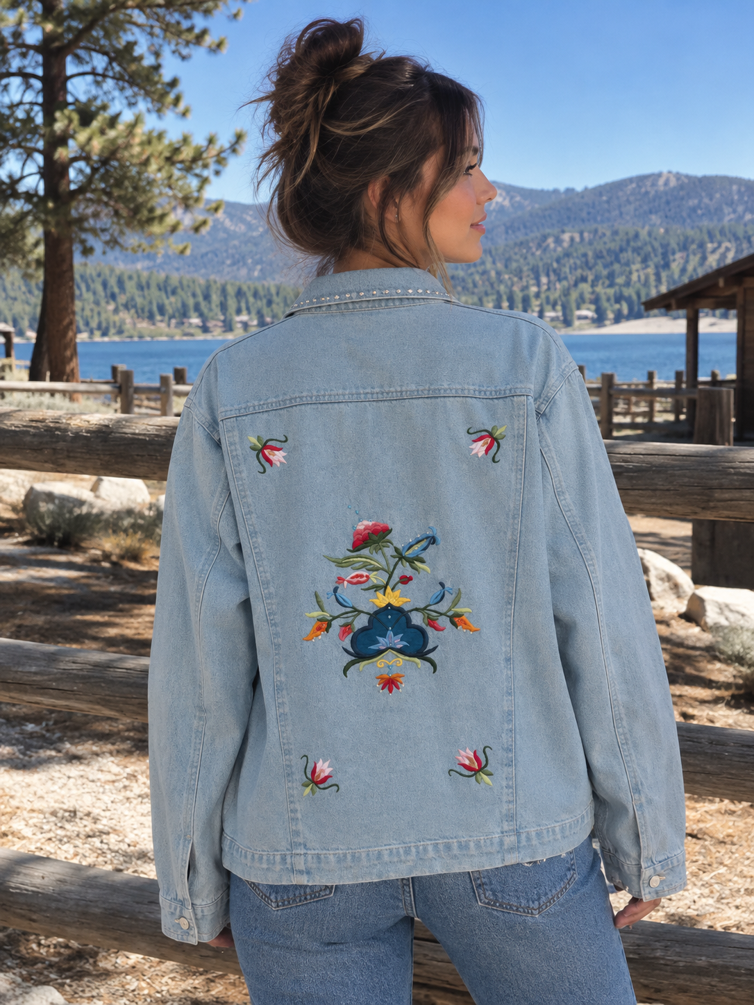 Fresh Groove Embroidered Chambray Snap Button Shirt Women's XL NWT Floral Western Top