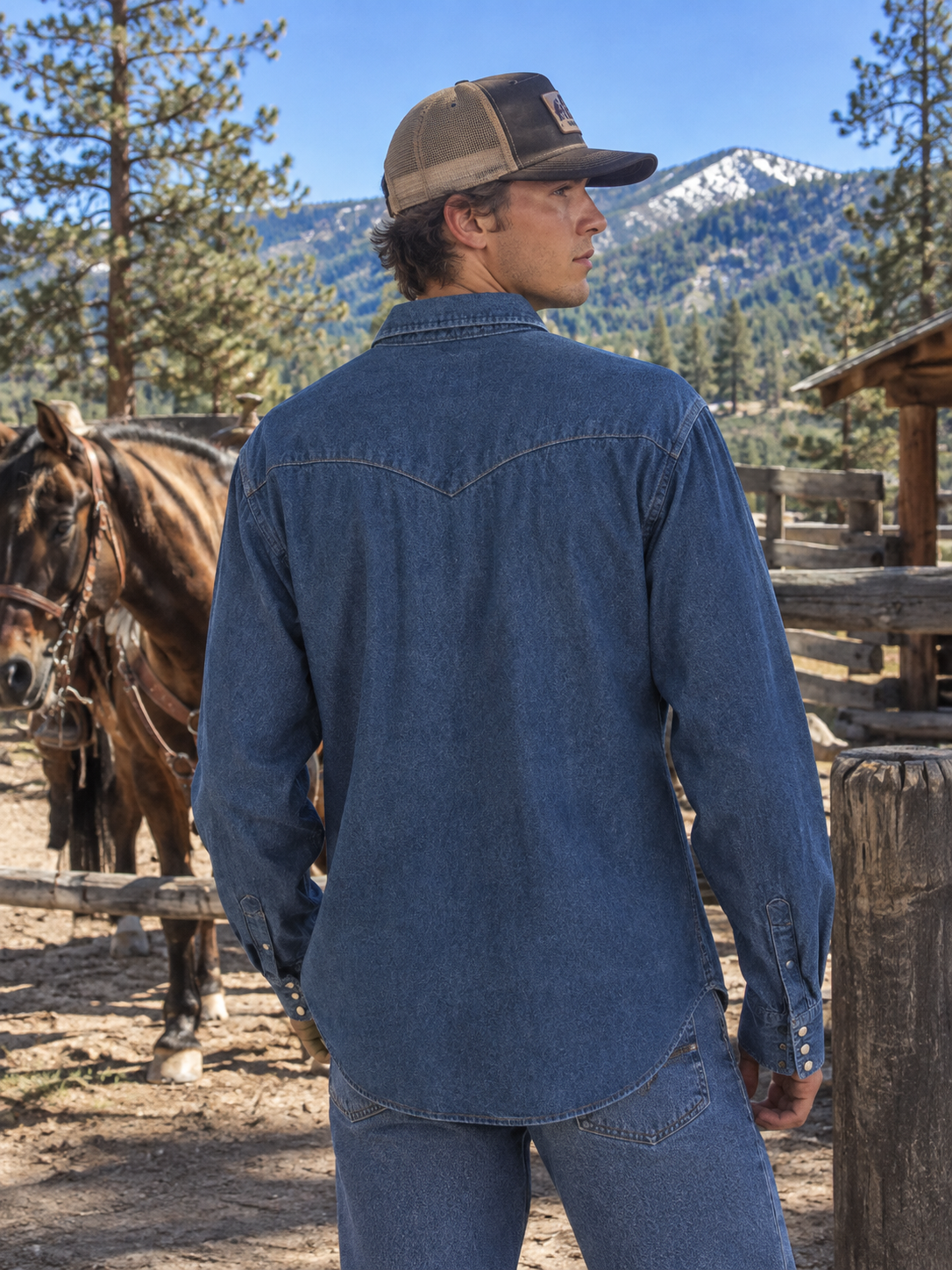 Wrangler Denim Western Snap Shirt | Men's 17½-35 | Regular Fit | Long Tails | Pearl Snap Button-Up