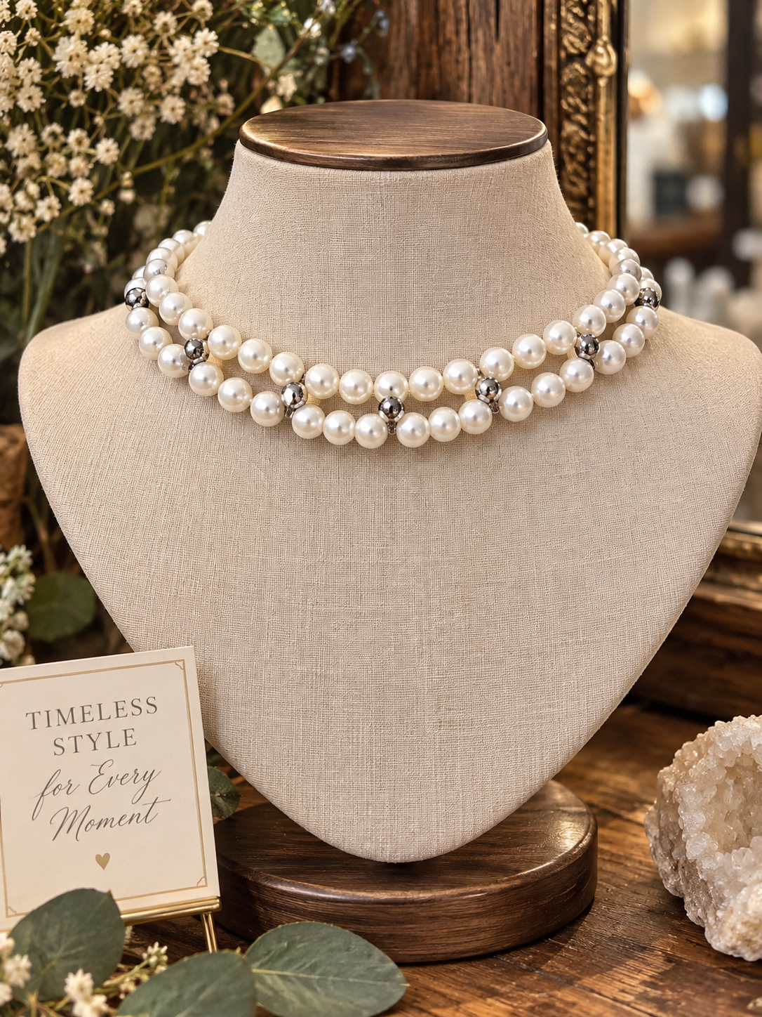 Double-Strand Faux Pearl Choker