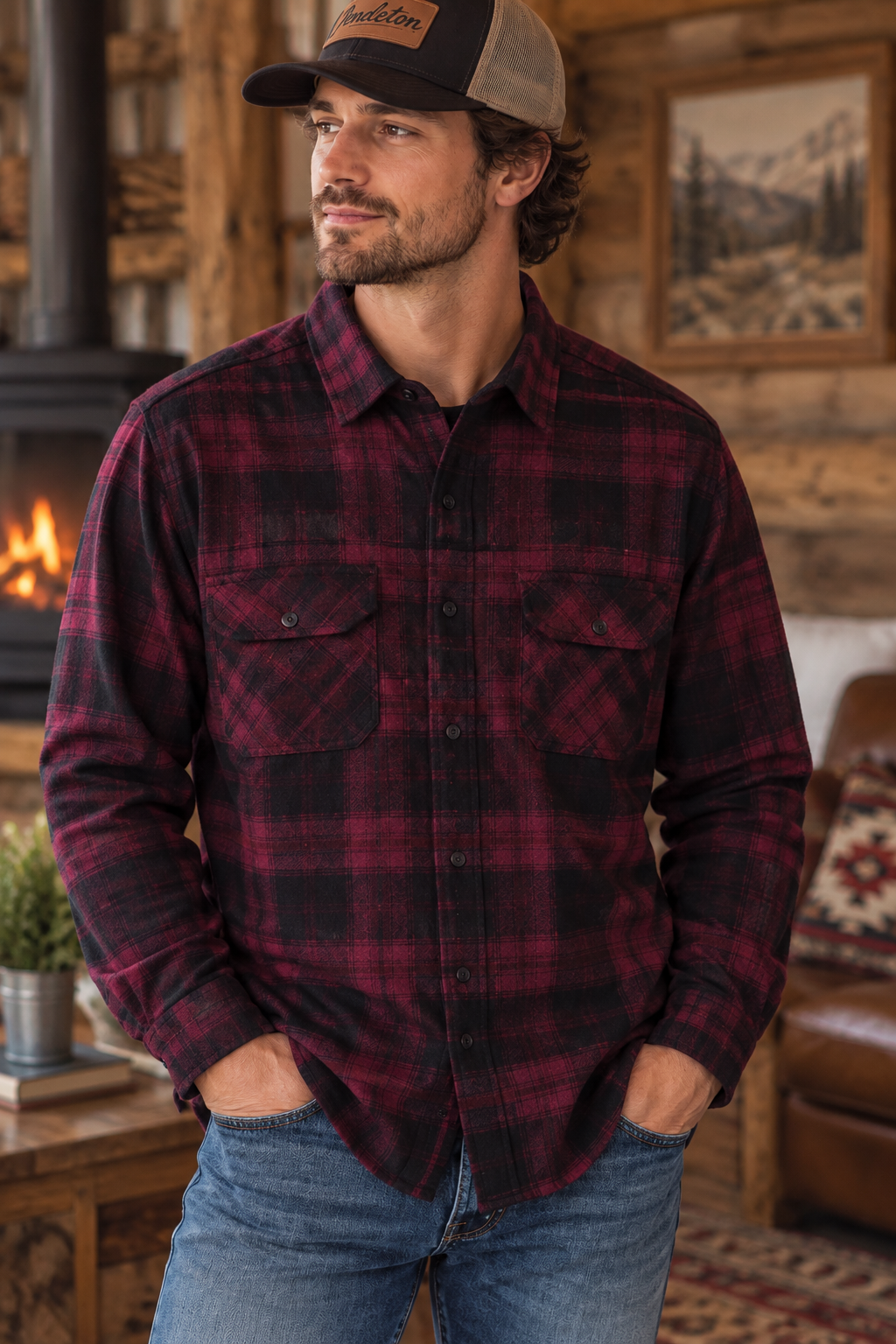 Vintage Pendleton 100% Virgin Wool Plaid Shirt – Red & Black – Men’s Medium